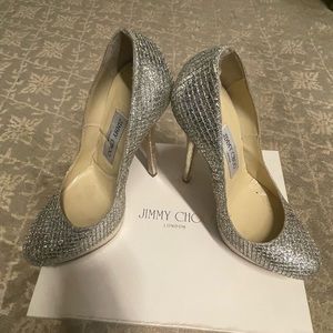 Jimmy Choo platform gold and silver metallic heel